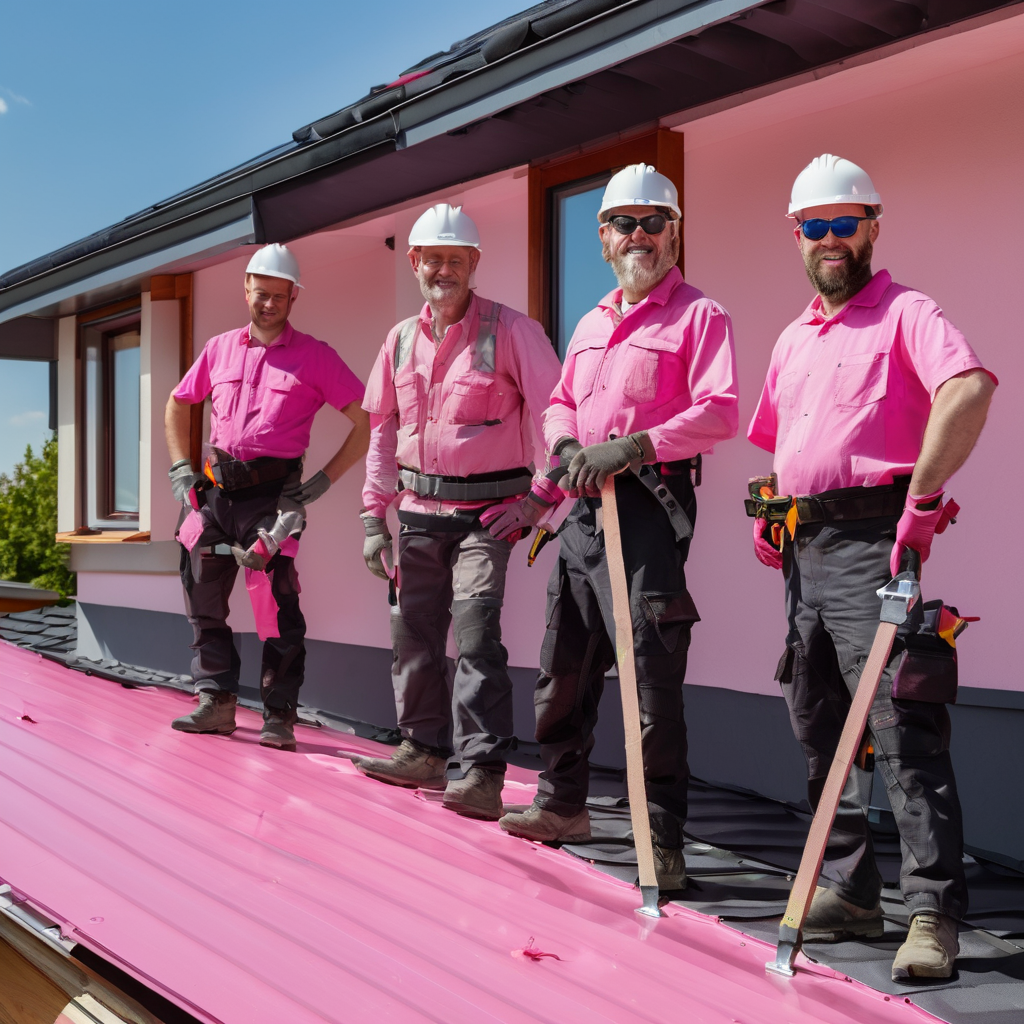 A roofing team on site during a scheduled job